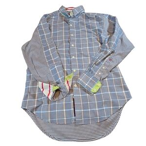 Robert Graham Button Down Shirt Mens Medium Blue Brown Mixed Plaid Houndstooth